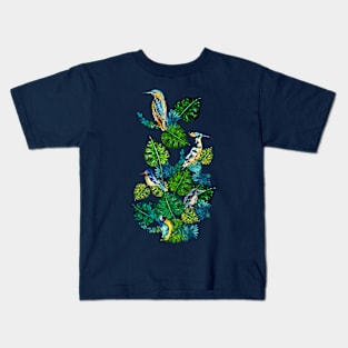 Birds on monstera plant leaves Kids T-Shirt